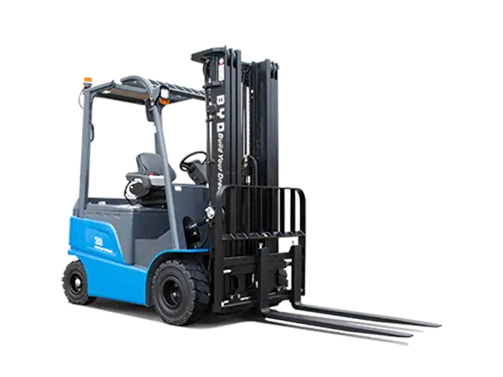 Compact electric forklift with dual forks for warehouse use